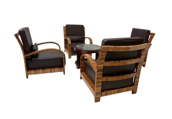 Four Art Deco Lounge Chairs with Leather Cushions France, 1930s